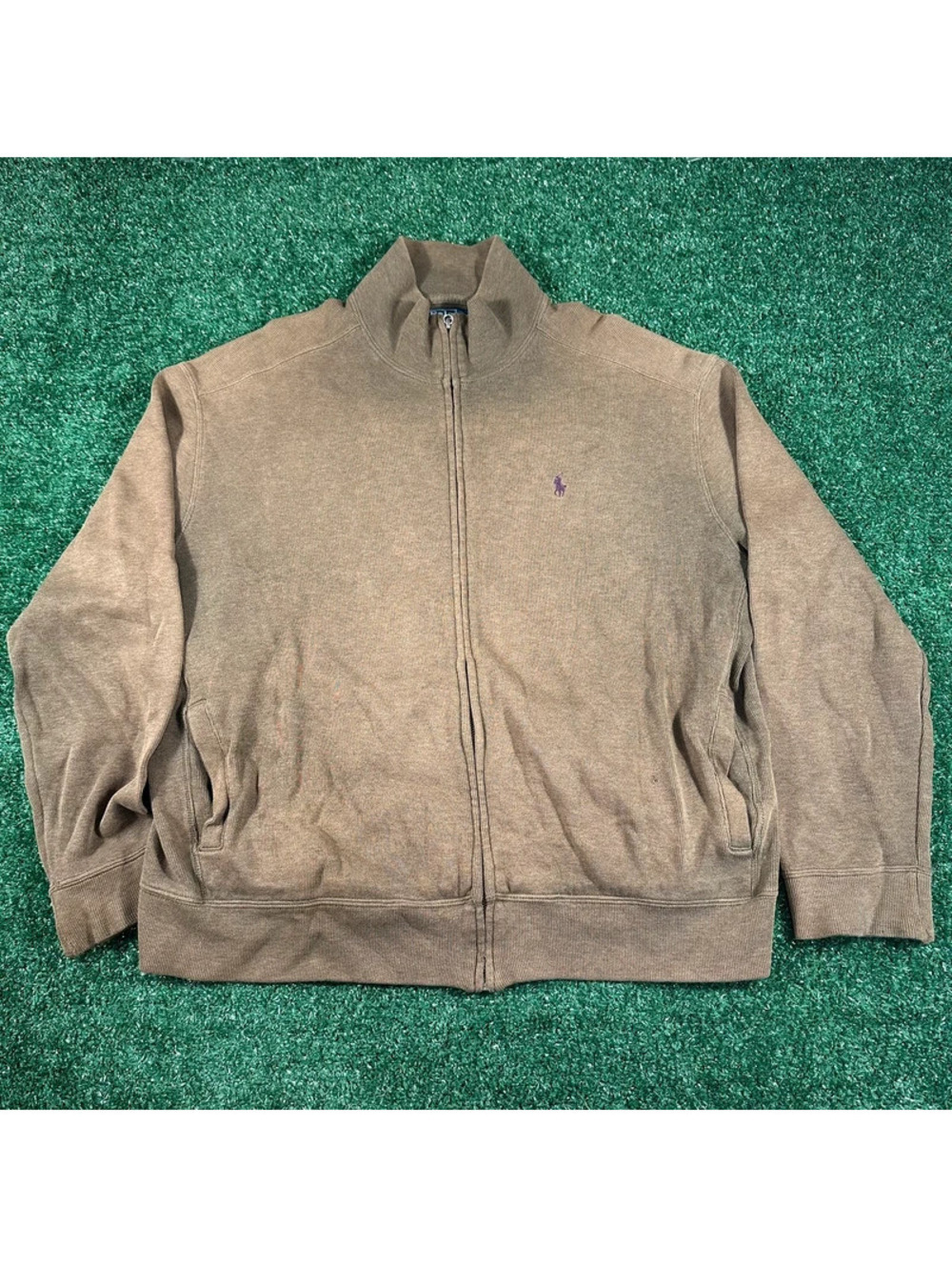 2000s Polo Ralph Lauren brown full zip collared sweater jacket size xl men’s